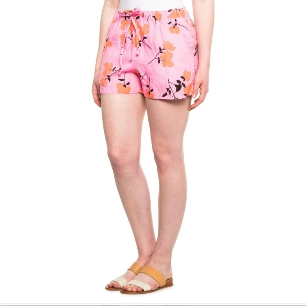 Cynthia Rowley 100% Linen Pink Floral Printed Shorts‎ Size Small
